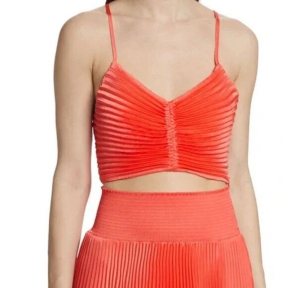 A.L.C. Ari Pleated Crop Satin Crop Top in Spiced Coral Size 13 - Picture 1 of 9